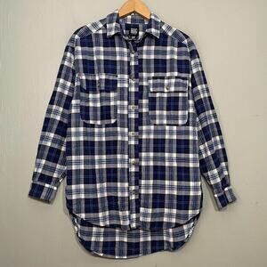 BDG Urban Outfitters Womens Oversized S Blue White Cotton Plaid Button Up Shirt